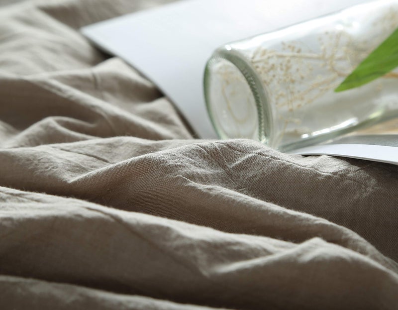 F.Y.Dreams 100% Washed Cotton Duvet Cover for Weighted Blanket 60x80 inches with 8 Ties, Zipper on Long Side/Khaki/Just Duvet Cover - Image 2